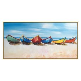 Hand Painted Boat Beach Canvas Painting Landscape Oil Painting For Living Room Salon Decoration Modern Wall Art Picture Handmade