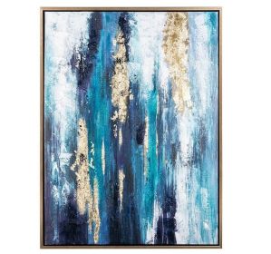 Handmade Gold Foil Abstract Oil Painting  Wall Art Modern Minimalist Blue Color Canvas Home Decorative For Living Room No Frame