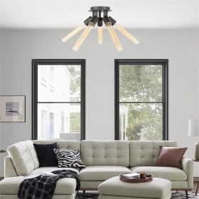Farmhouse Industrial Semi Flush Mount Adjustable 5-Light Ceiling Light Fixture Matte Black Finish for Hallway Kitchen Island Entryway Bedroom