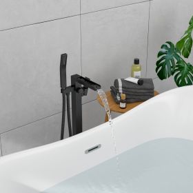32.2-inch Spout Height Floor Mount Brass Waterfall Bathtub Faucet Freestanding Tub Filler Mixer Taps with High Flow Handheld Faucets Shower