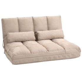 HOMCOM Convertible Floor Sofa Chair, Folding Couch Bed, Guest Chaise Lounge with 2 Pillows, Adjustable Backrest and Headrest, 40.25" L, Beige