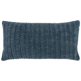 Rosie 14 x 26 Lumbar Accent Throw Pillow, Hand Knitted Designs, Blue Linen