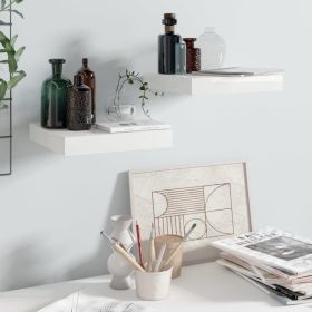 Floating Wall Shelves 2 pcs High Gloss White 9.1"x9.3"x1.5" MDF