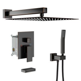 12-Inch 3-Spray Shower System With Square Wall Mounted Adjustable Shower Head And Handheld Shower With Hose