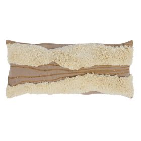16 x 36 Rectangular Cotton Accent Throw Pillow, Shaggy Textured, Brown