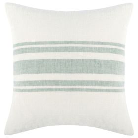 22 Inch Square Linen Accent Throw Pillow, Stripe Design, Eucalyptus, White