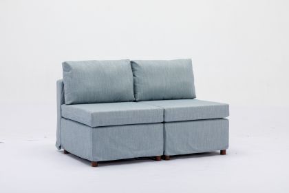 2 Seats Modern Fabric Linen Middle Module for Modular Sofa Sectional Sofa Couch Accent Armless Chair, Cushion Covers Removable and Washable,Light Blue