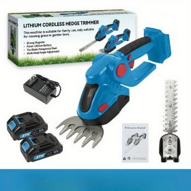 Cordless hedge trimmer, 2-in-1 21V handheld electric weed trimmer and shrub trimmer, with 2 rechargeable batteries and 1 charger, men's garden tool