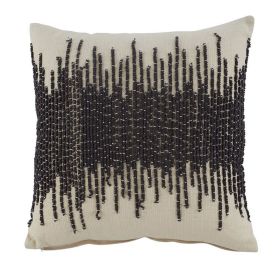 20 Inch Accent Pillow, Embroidered Details, Set of 4, Gray, Cream