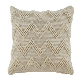 20 x 20 Cotton Accent Pillow with Chevron Beaded Details, Set of 4, Cream