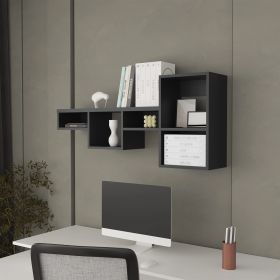 Black Wall-Mounted Shelf Unit with 5 Shelf